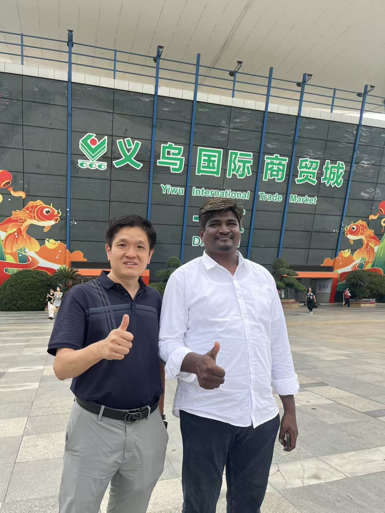 Tim with a client at Yiwu International Trade Market